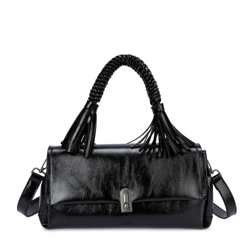 Bolso bandolera de charol con hojitas