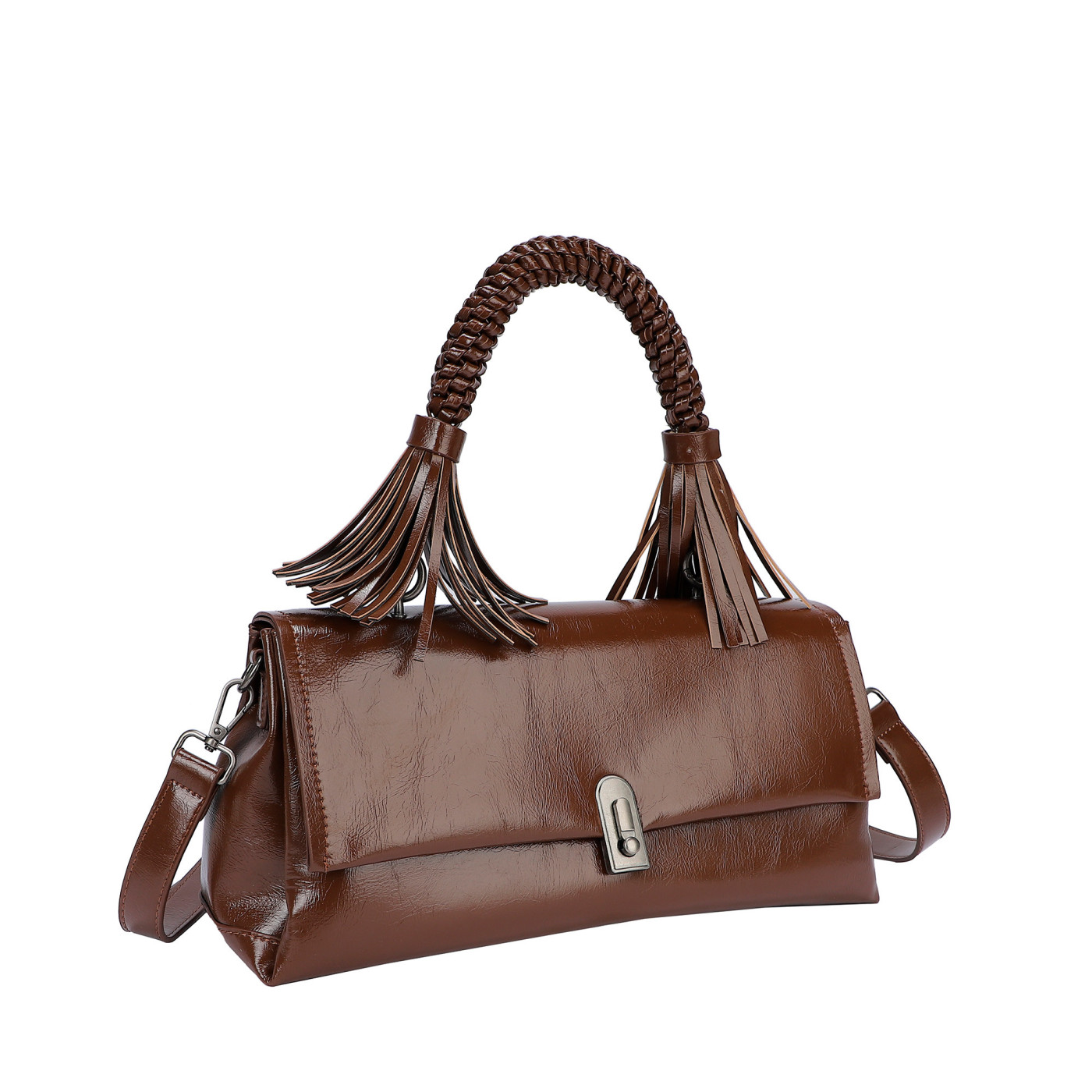 Bolso bandolera de charol con hojitas