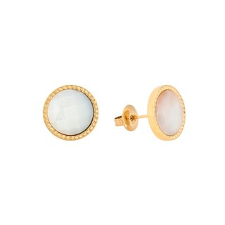Steel earrings round with natural stone GB