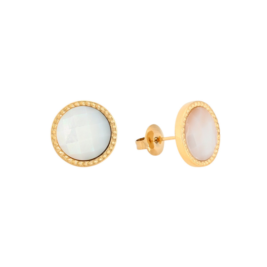 Boucles d\'oreilles en acier ronde avec pierre naturelle GB
