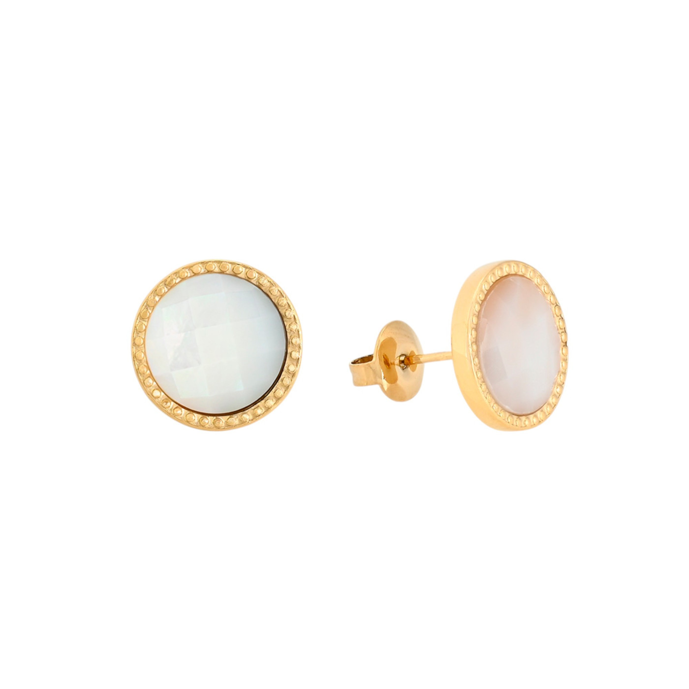 Boucles d\'oreilles en acier ronde avec pierre naturelle GB