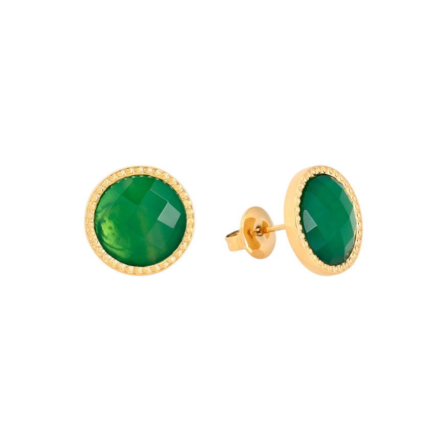 Boucles d\'oreilles en acier ronde avec pierre naturelle GB