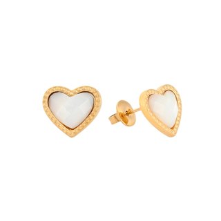 Steel earrings heart with natural stone GB