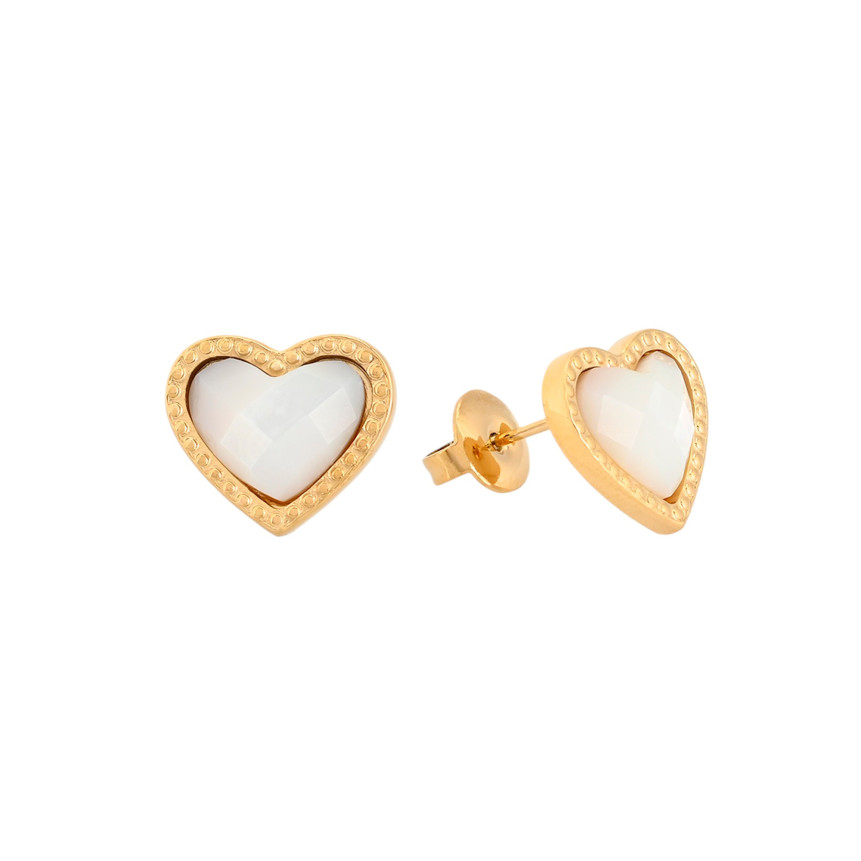 Boucles d\'oreilles en acier coeur avec pierre naturelle GB