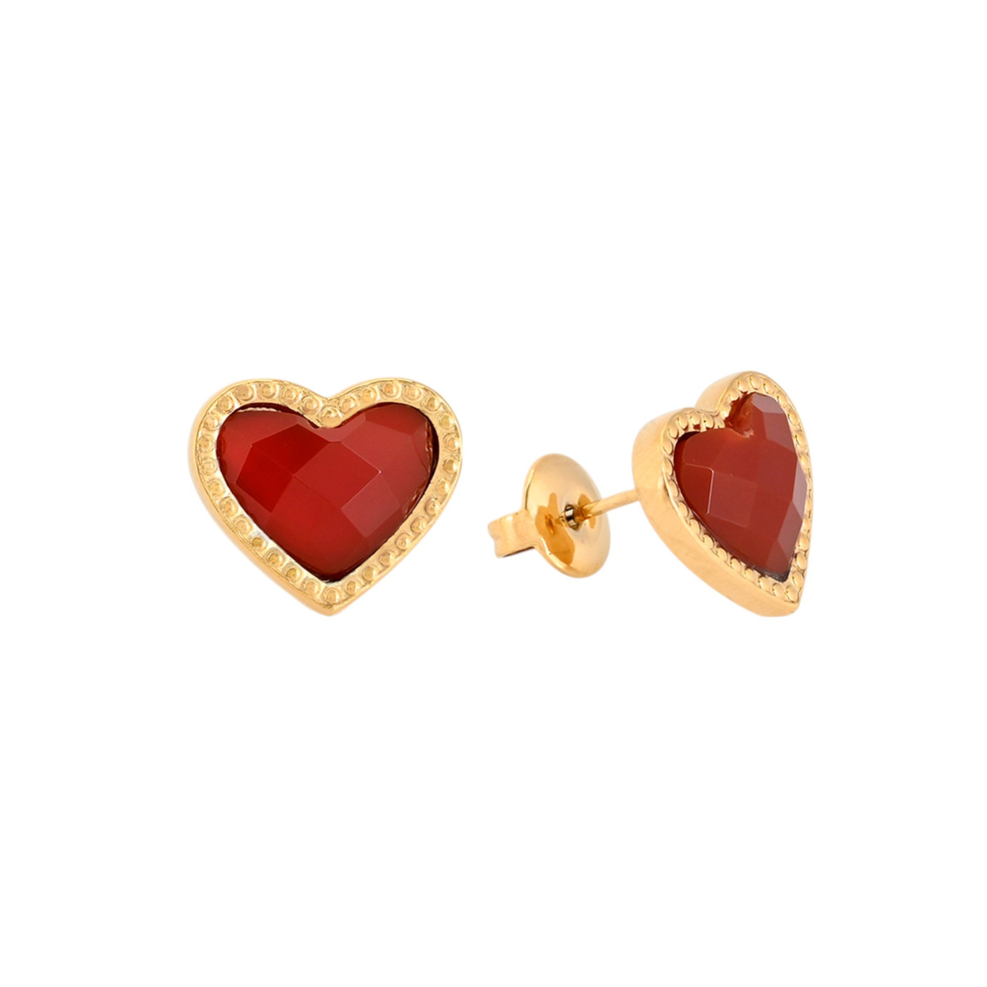 Steel earrings heart with natural stone GB