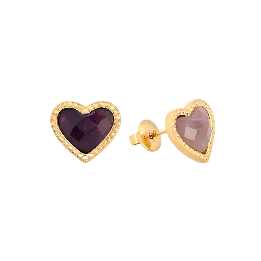 Steel earrings heart with natural stone GB