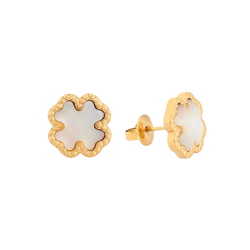 Boucles d\'oreilles en acier trèfle et pierre naturelle GB