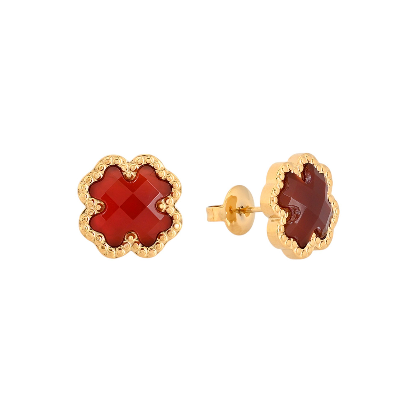 Steel earrings clover and natural stone GB
