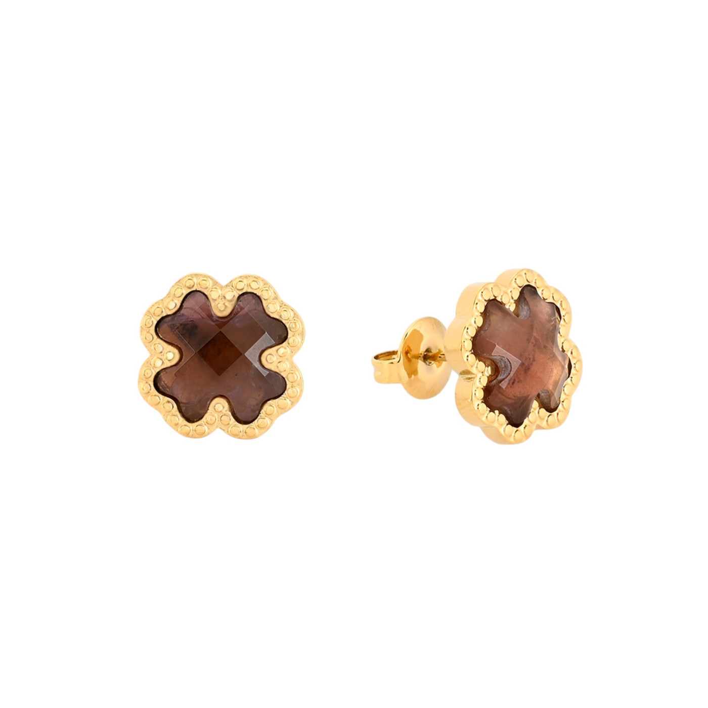 Steel earrings clover and natural stone GB
