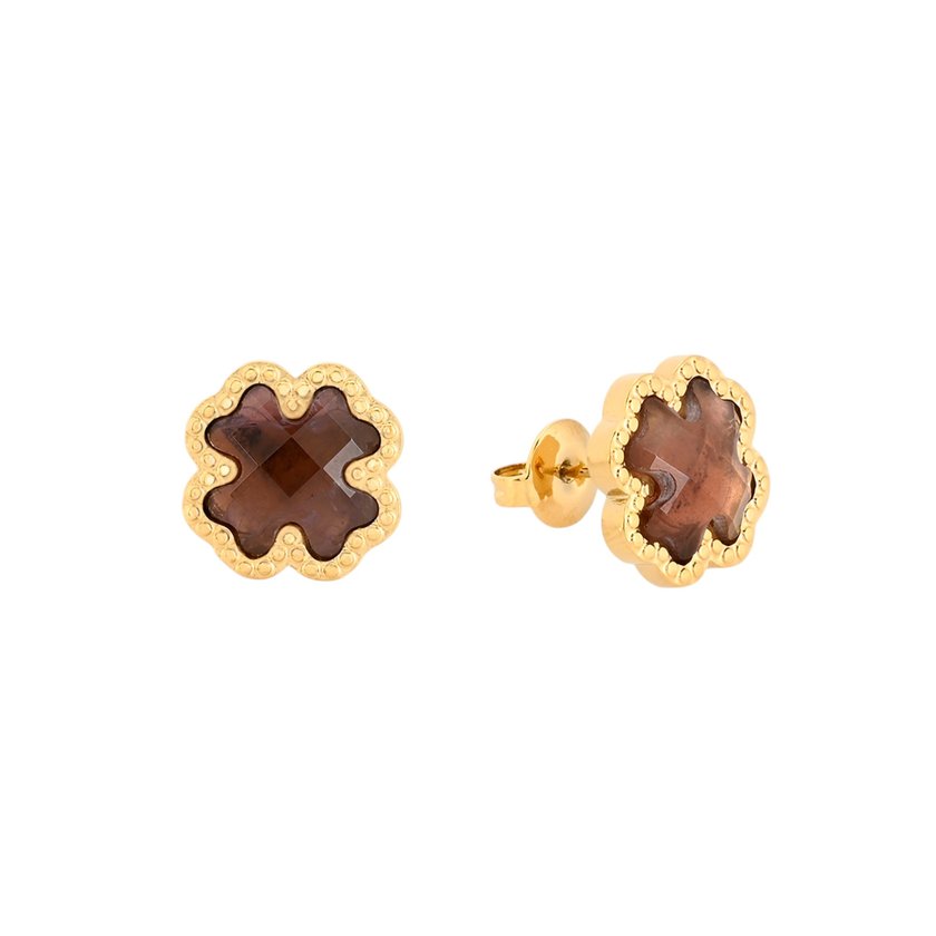 Boucles d'oreilles en acier trèfle et pierre naturelle GB
