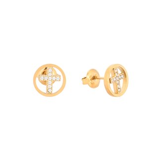 Pendientes redondos en acero cruz GB