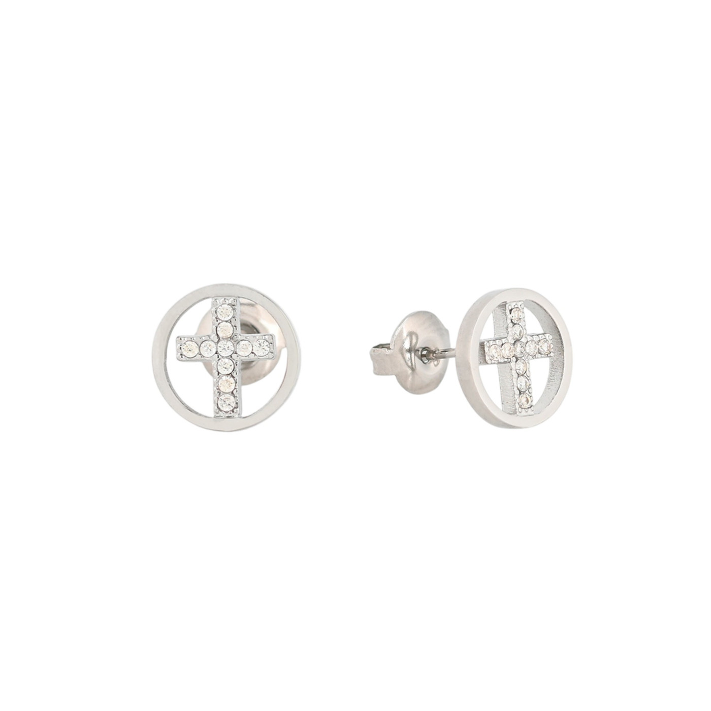 Boucles d\'oreilles ronds en acier croix GB