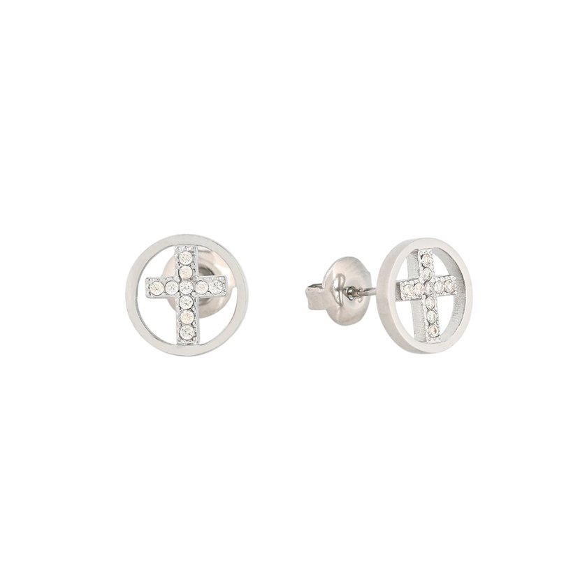 Pendientes redondos en acero cruz GB