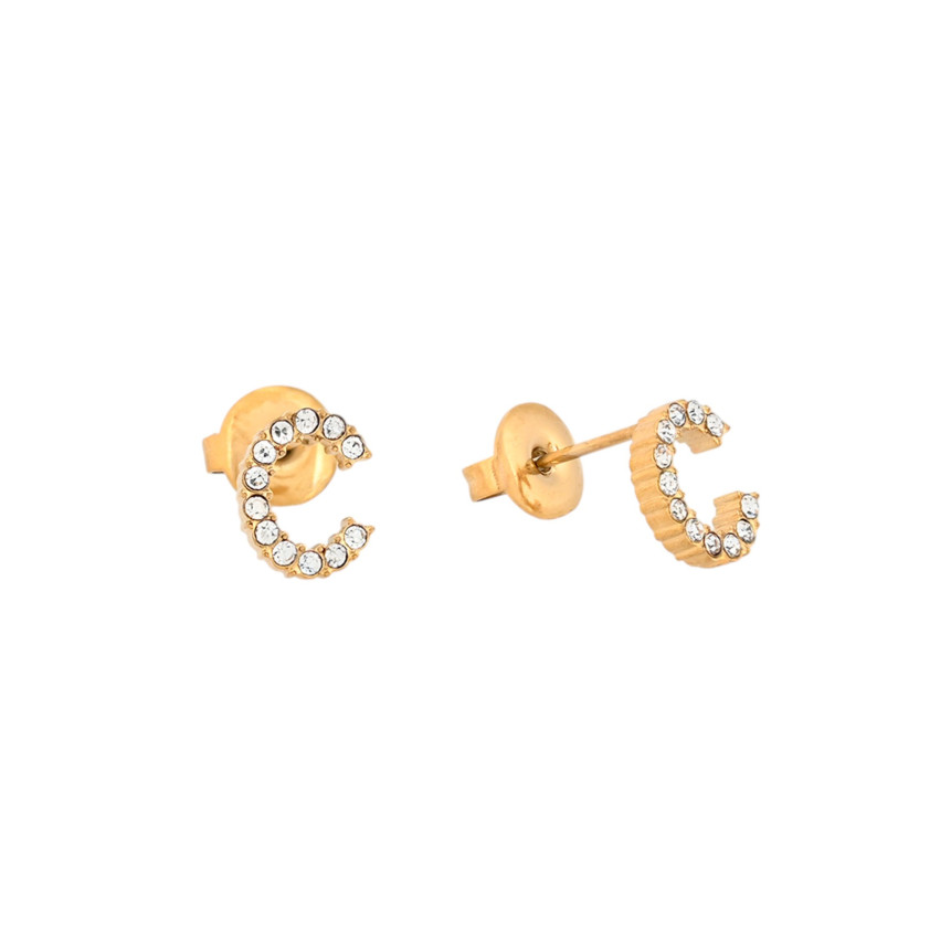 Boucles d\'oreilles acier et zircones lettre GB