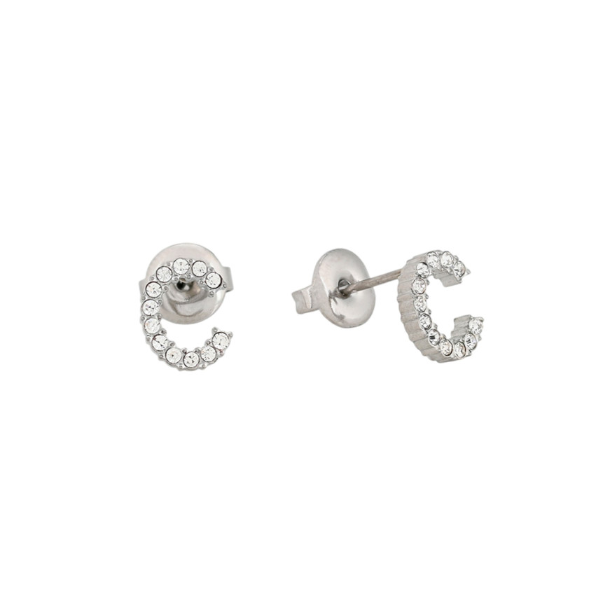 Boucles d\'oreilles acier et zircones lettre GB