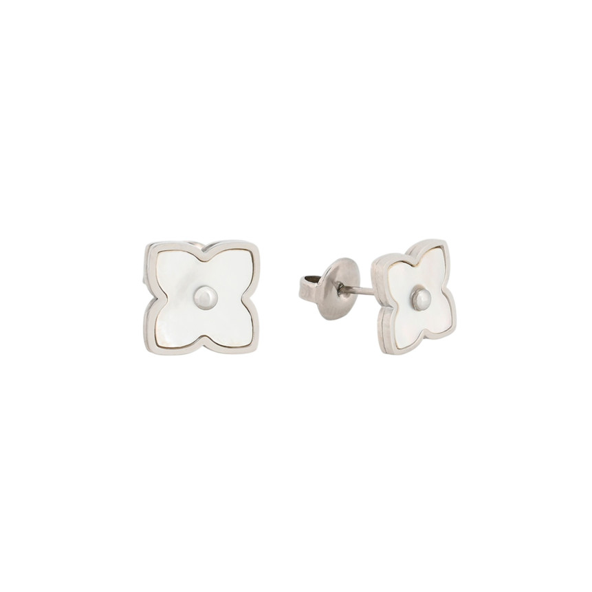 Boucles d\'oreilles en acier fleurs avec nacre GB