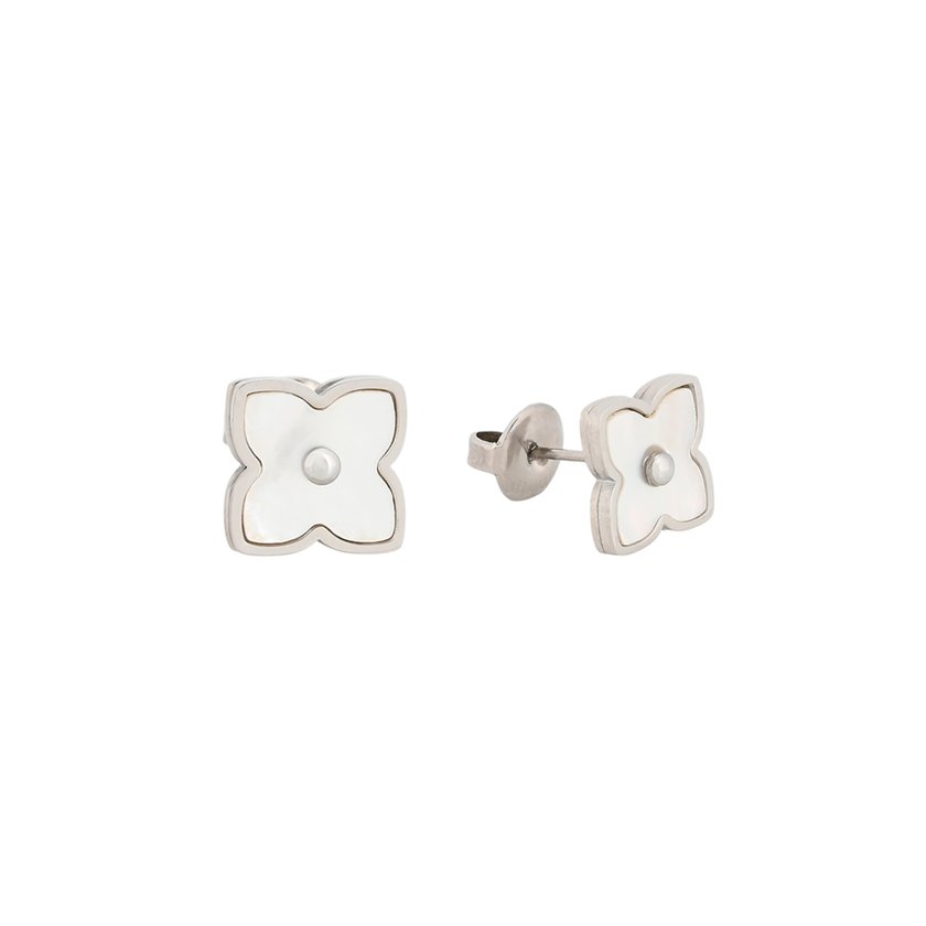 Boucles d'oreilles en acier fleurs avec nacre GB