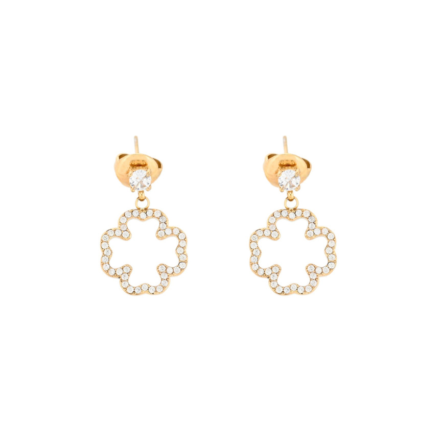 Boucles d\'oreilles zircones trèfle et brilliantes acier GB