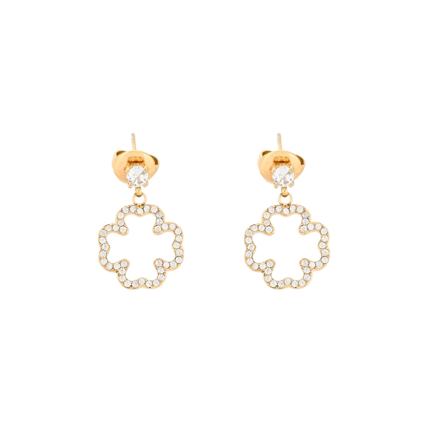 Earrings stainless steel zirconies clover and brilliants GB