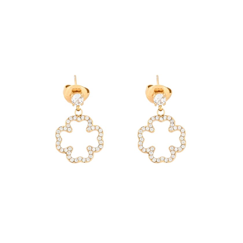 Boucles d'oreilles zircones trèfle et brilliantes acier GB