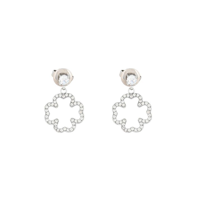 Pendientes circonitas trébol y brillantes acero GB
