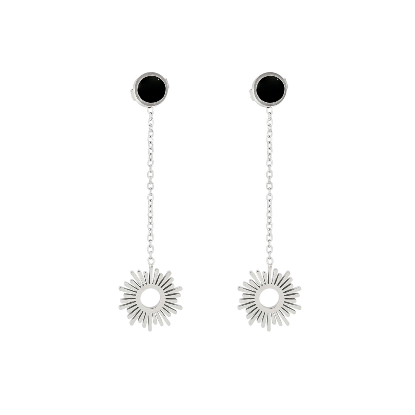 Boucles d\'oreilles en acier soleil avec pendentif GB