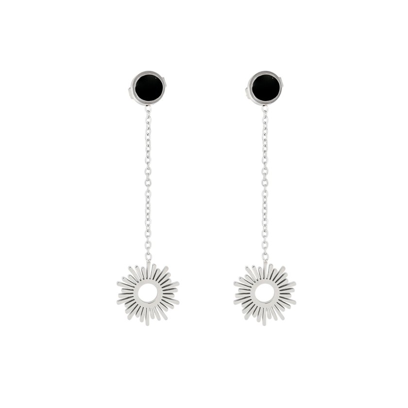 Boucles d'oreilles en acier soleil avec pendentif GB