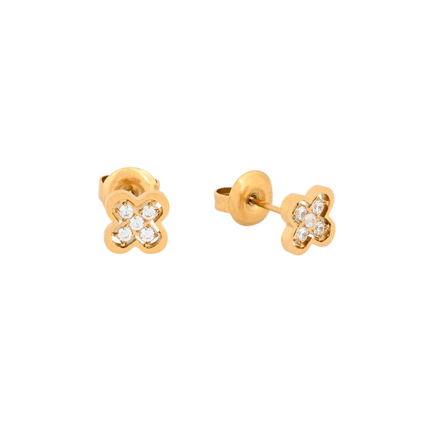 Boucles d\'oreilles acier et zircones trèfle GB