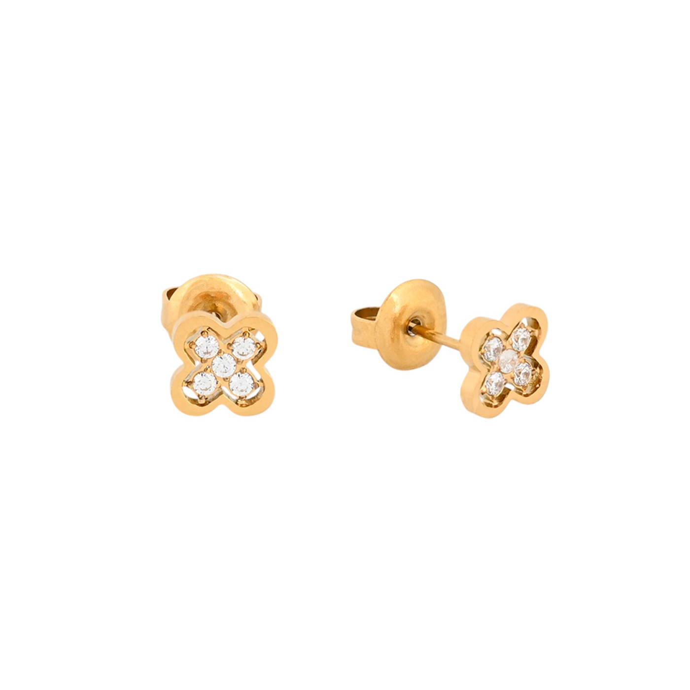 Boucles d\'oreilles acier et zircones trèfle GB