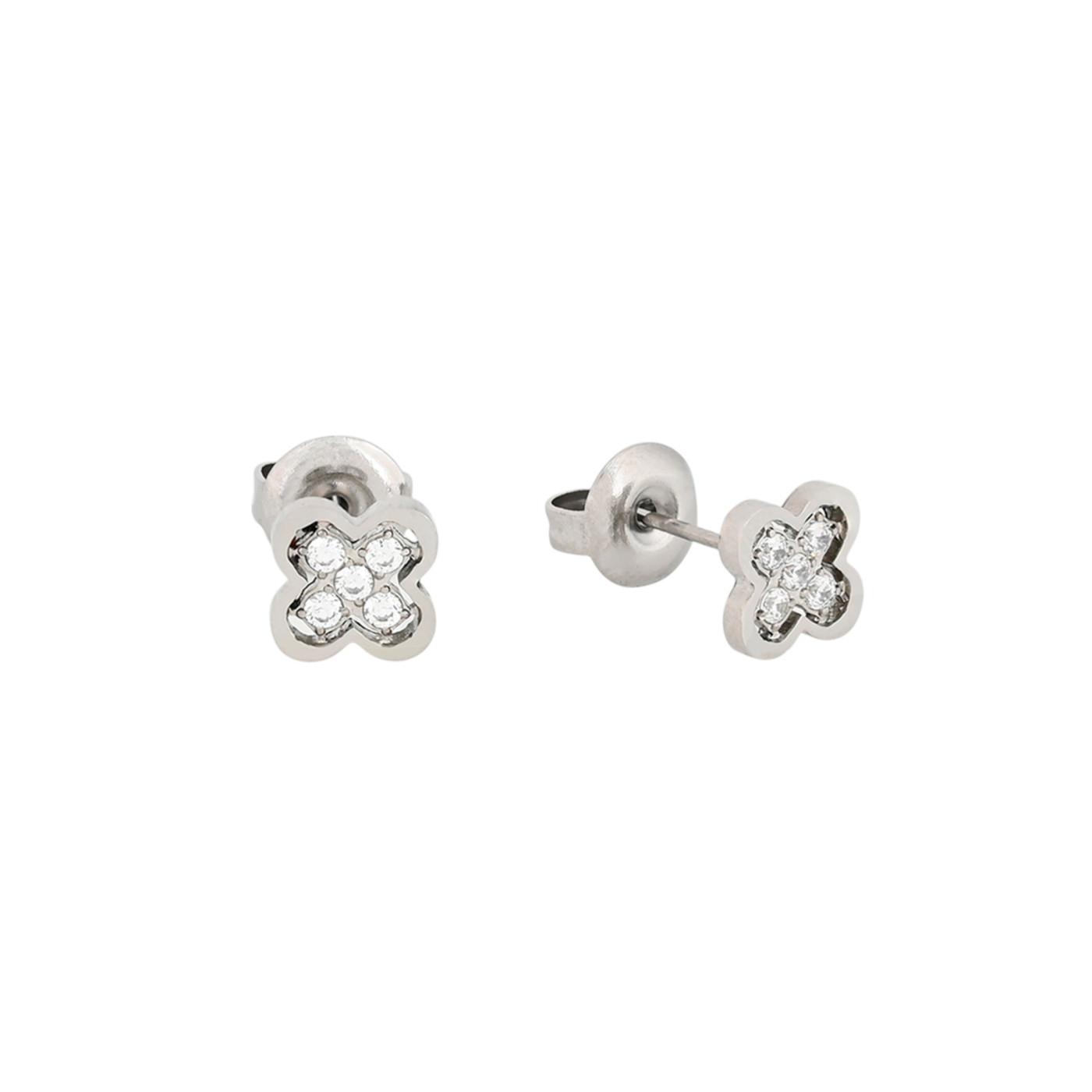 Boucles d\'oreilles acier et zircones trèfle GB