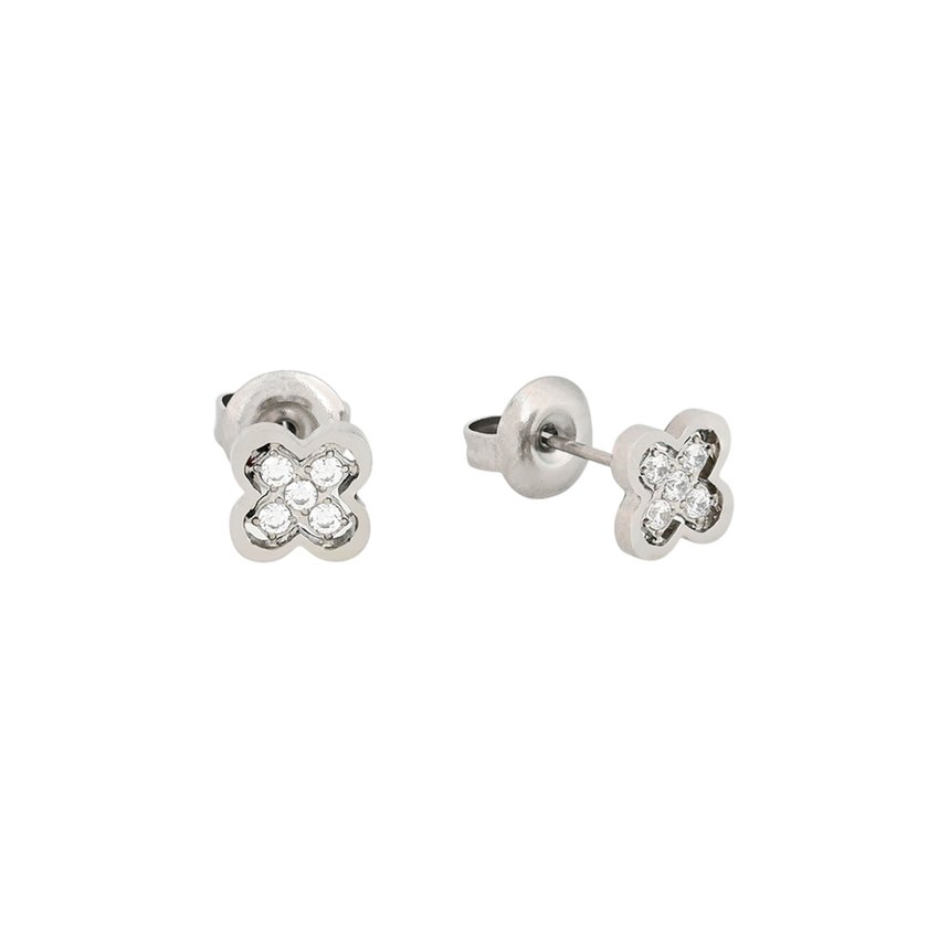 Boucles d'oreilles acier et zircones trèfle GB