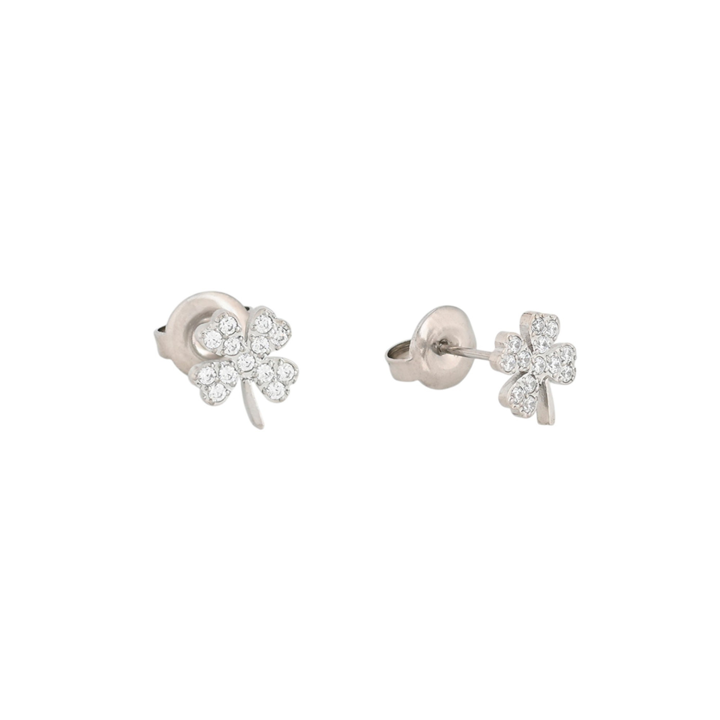 Boucles d\'oreilles acier et zircones trébol GB