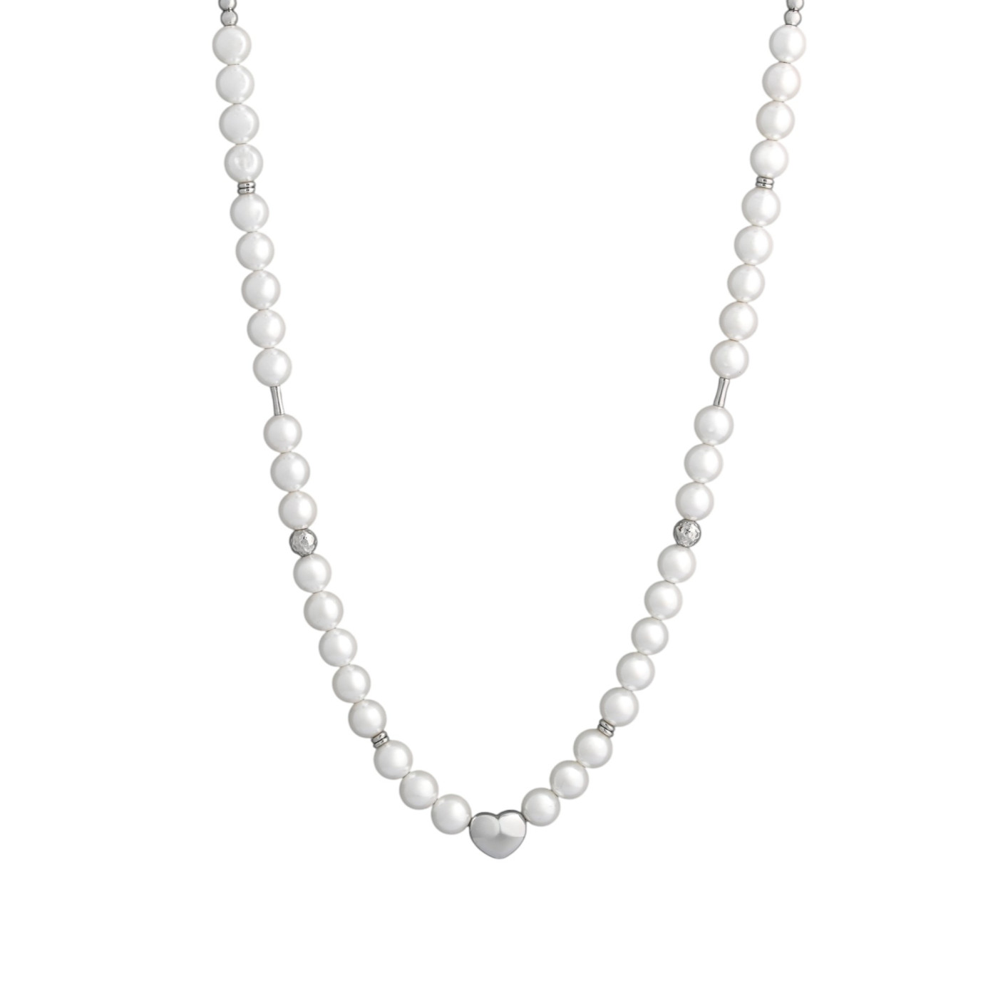 Collier en acier perlé avec coeur GB
