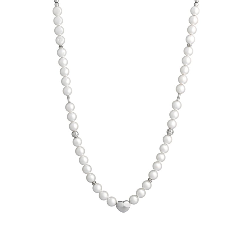 Collana in acciaio con perle e cuore GB