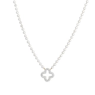 Steel necklace pearls and clover GB