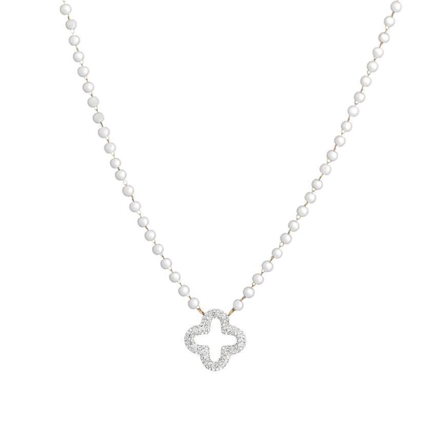 Steel necklace pearls and clover GB