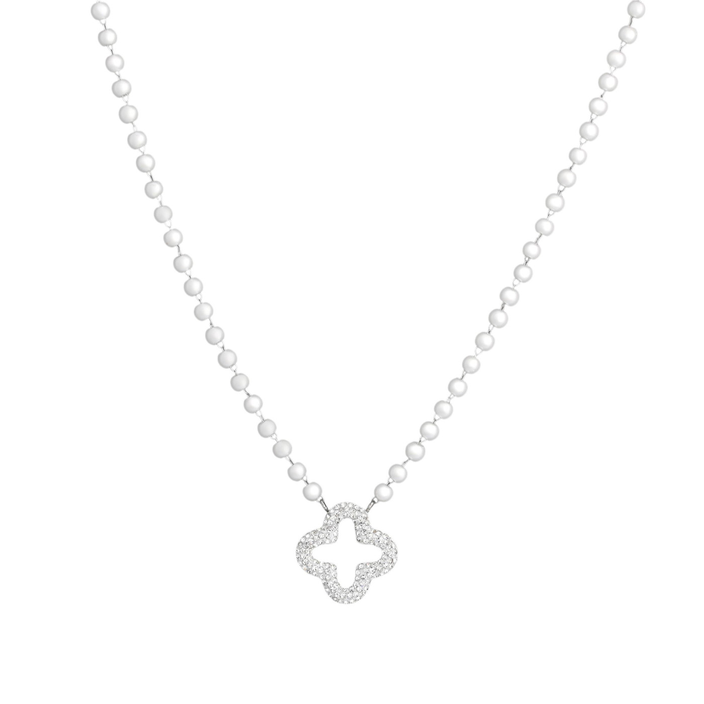 Collana in acciaio perle e trifoglio GB