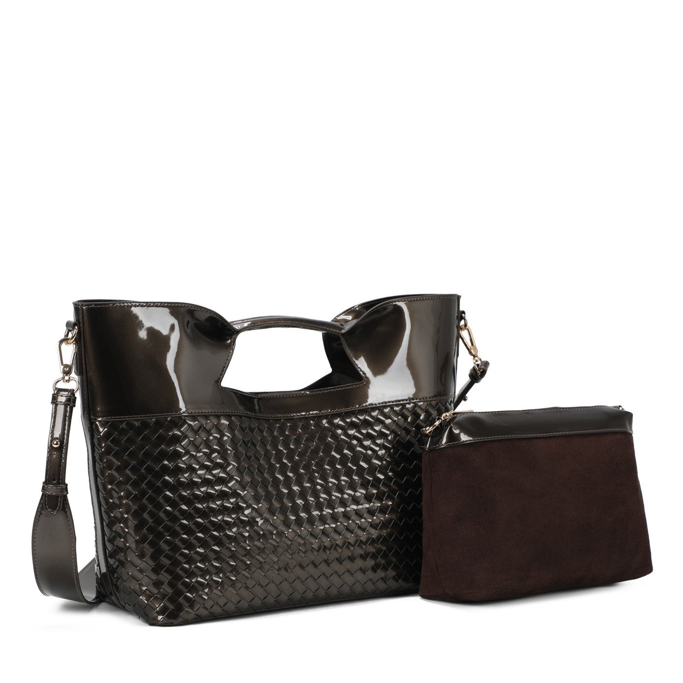 Borsa Shopper in vernice e dettagli