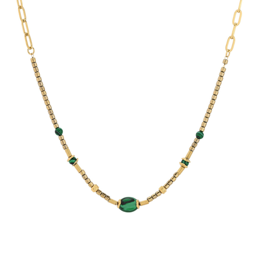 Collar en acero piedra natural redonda GB