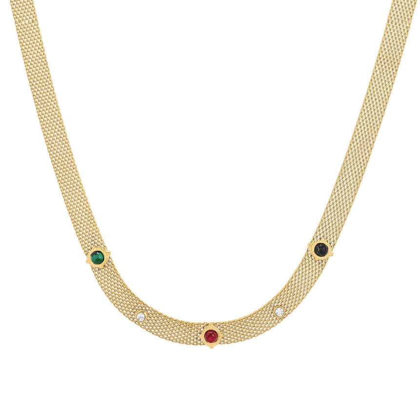 Collana in acciaio spesso pietre rotonda GB