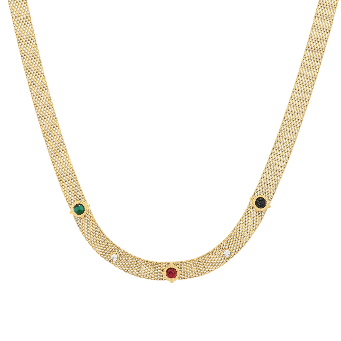 Collana in acciaio spesso pietre rotonda GB