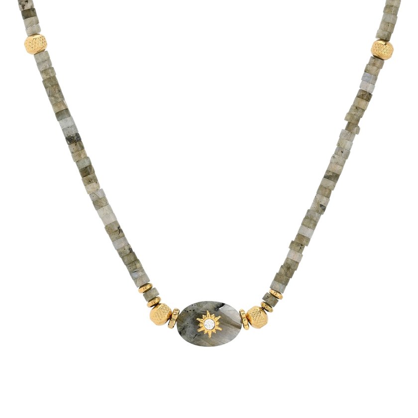 Collier en acier pierres natural avec soleil GB