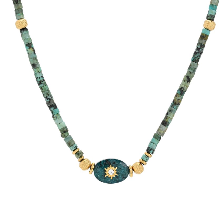 Collana in acciaio pietre natural con sole GB