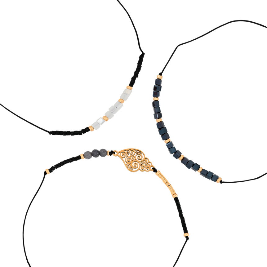 Set of Three Gray Steel Bracelets
