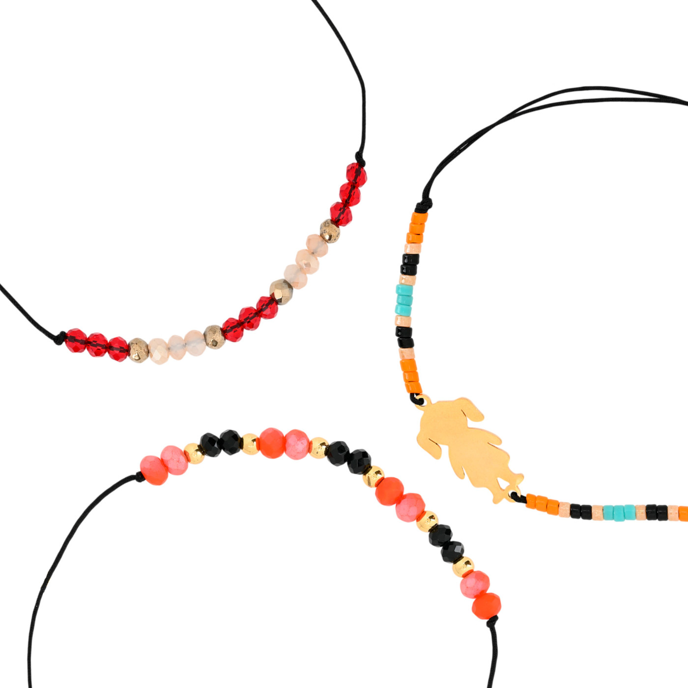 Set of Three Orange Steel Bracelets