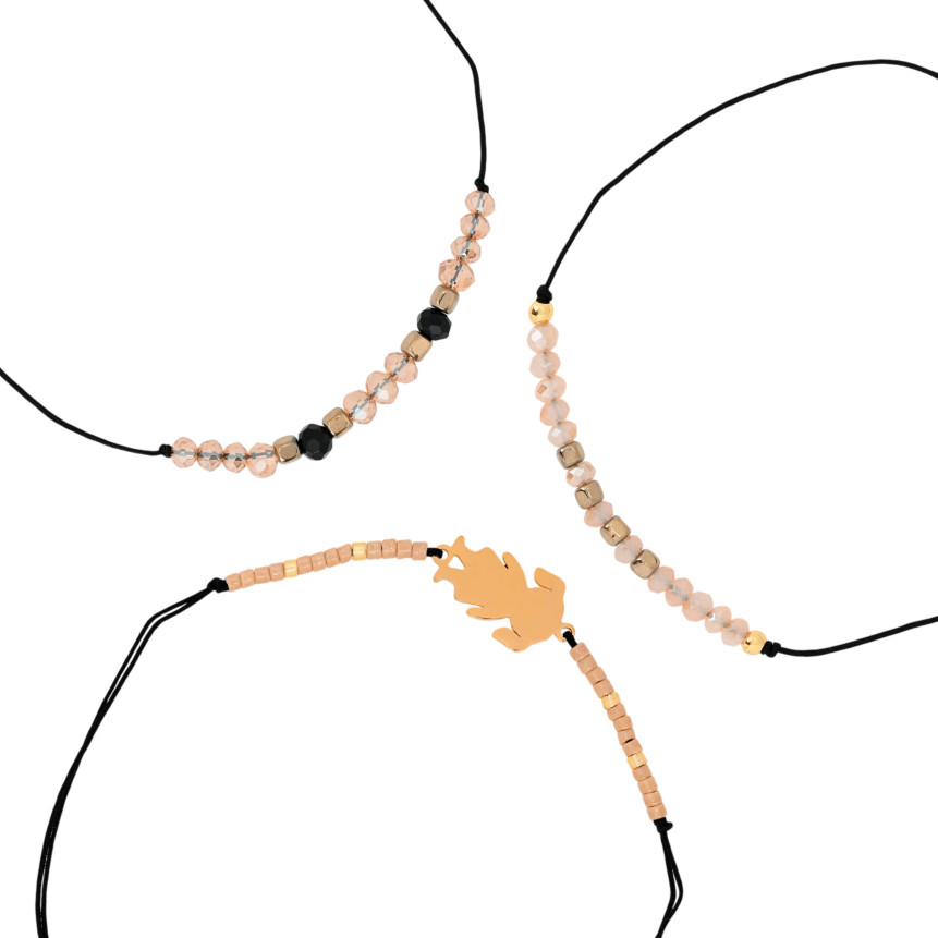 Set of Three Beige Steel Bracelets