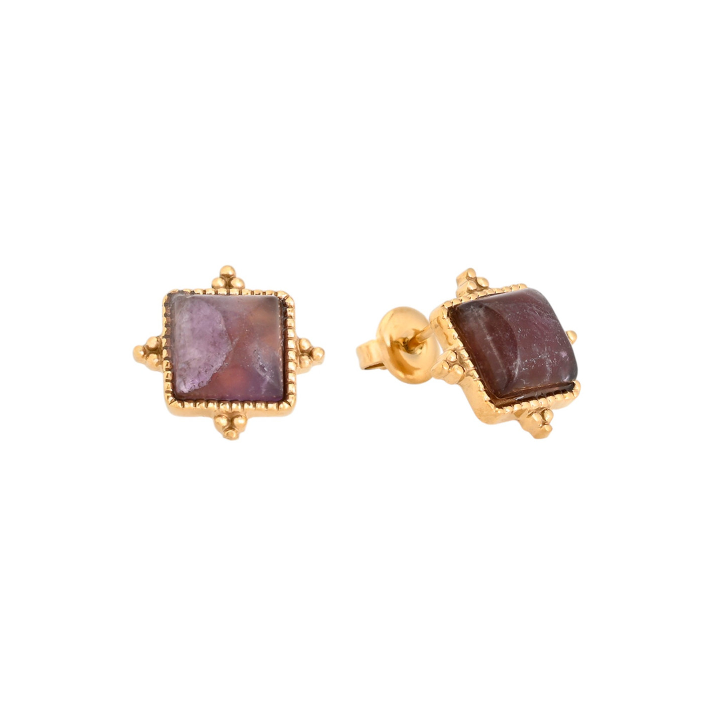 Boucles d\'oreilles en acier irrégulier pierre GB