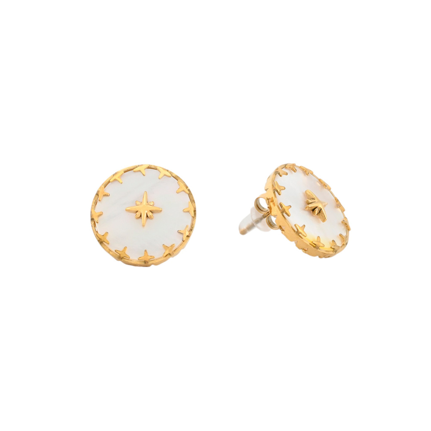 Pendientes en acero Estrella de piedra natural redonda GB