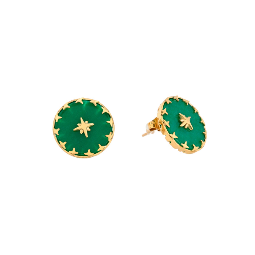 Pendientes en acero Estrella de piedra natural redonda GB