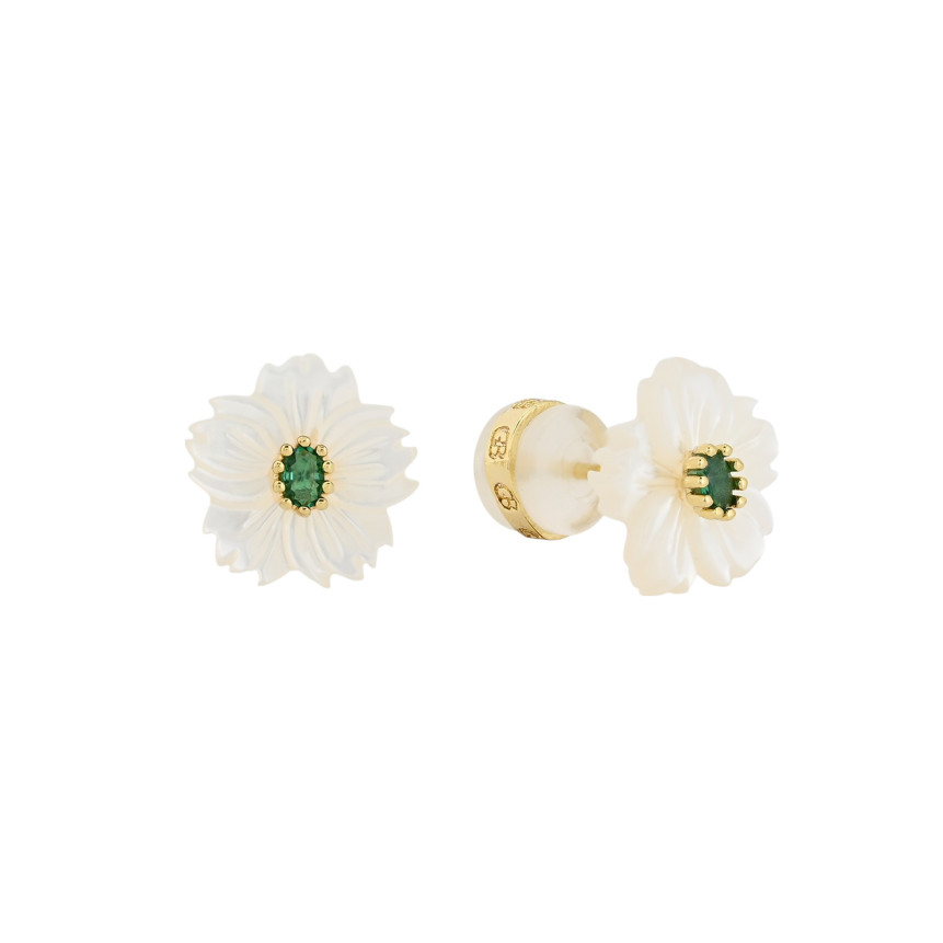 Steel earrings motherpearl flower green GB